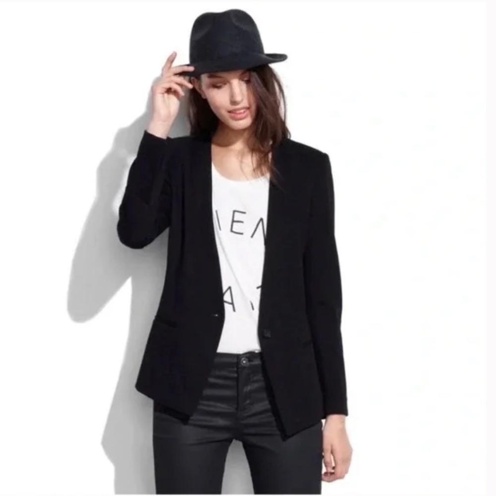Madewell Black Tribune Blazer Collarless Single Button Women's Size 10